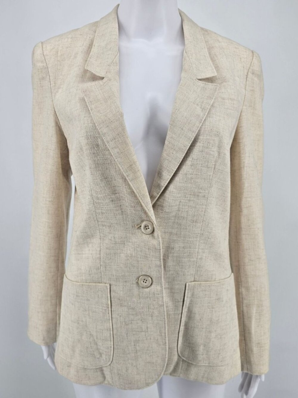 Vintage 1990s Harrington Square Flax-Blend Two Button Blazer Jacket (6 Tall)